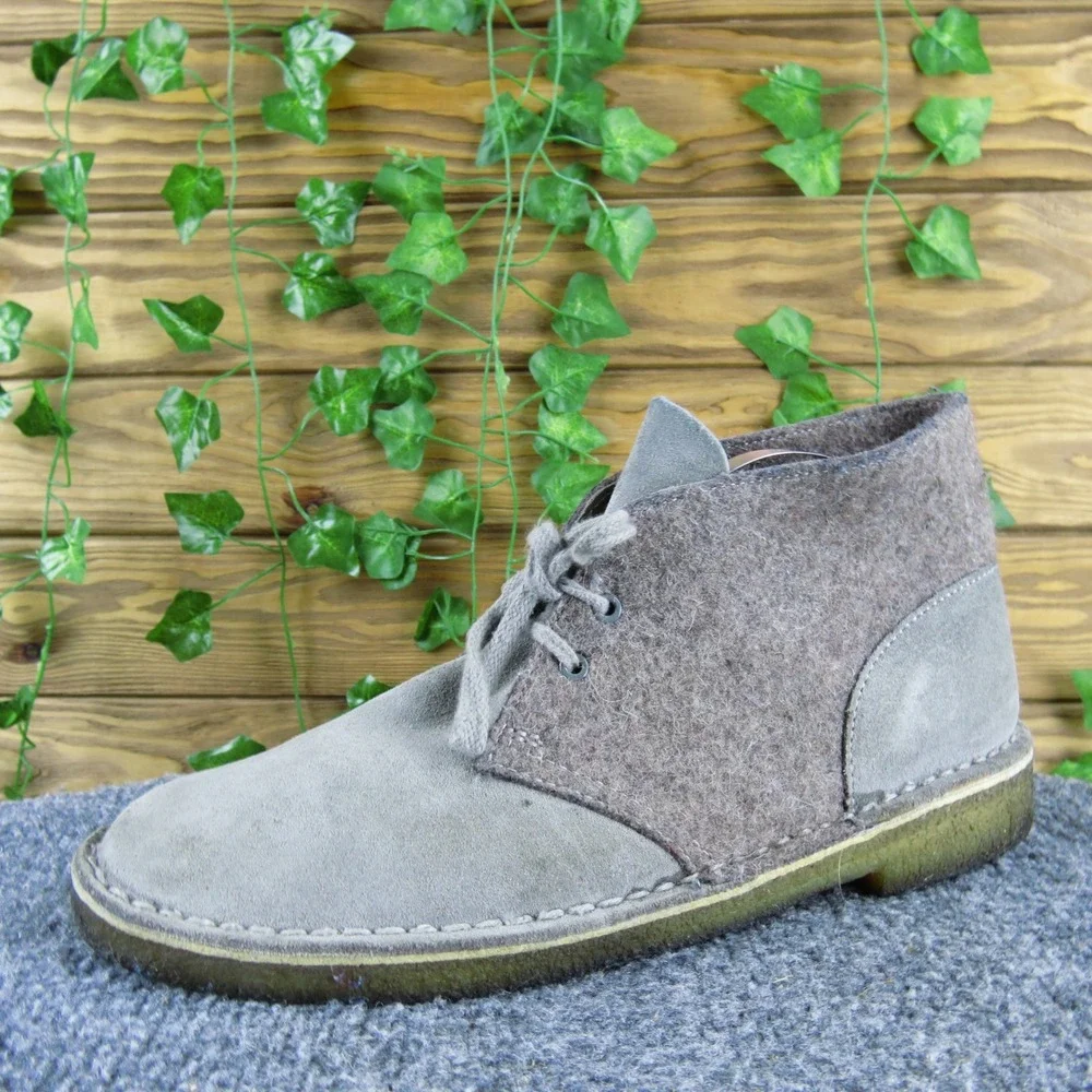 Clarks Originals Men 7.5 Gray Suede Wool Desert Boots Casual‎ Comfort